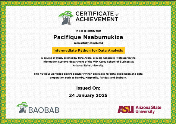 Python intermediate for Data Analysis Certification